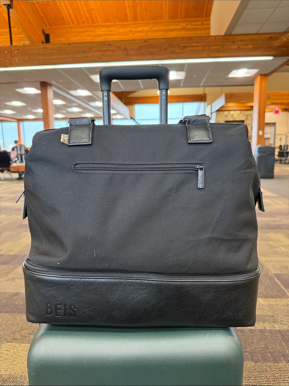 BEIS Black Travel Tote with Faux-Leather Base
